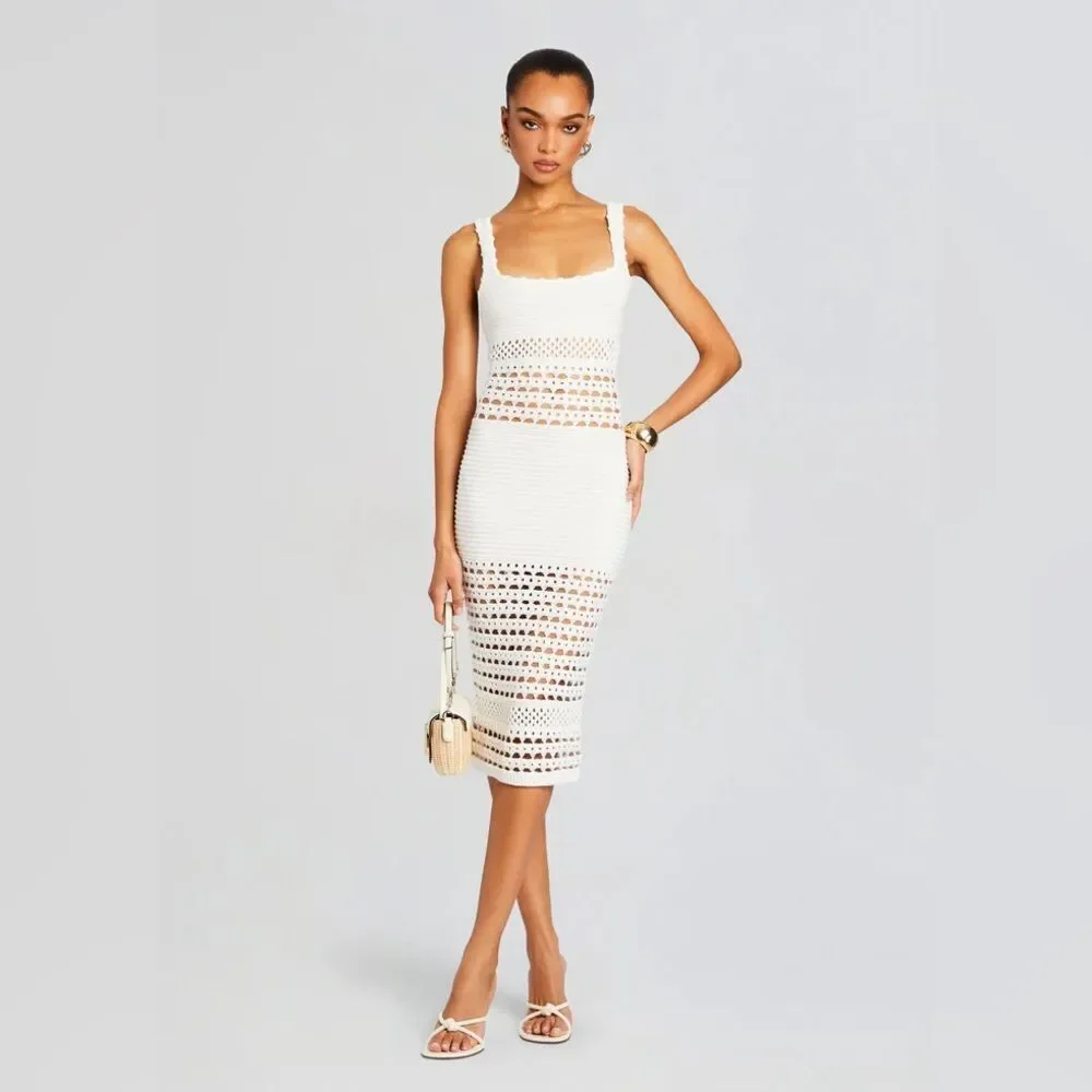 NWT RETROFÊTE AVRIL KNIT CROCHET DRESS in white - Picture 3 of 13